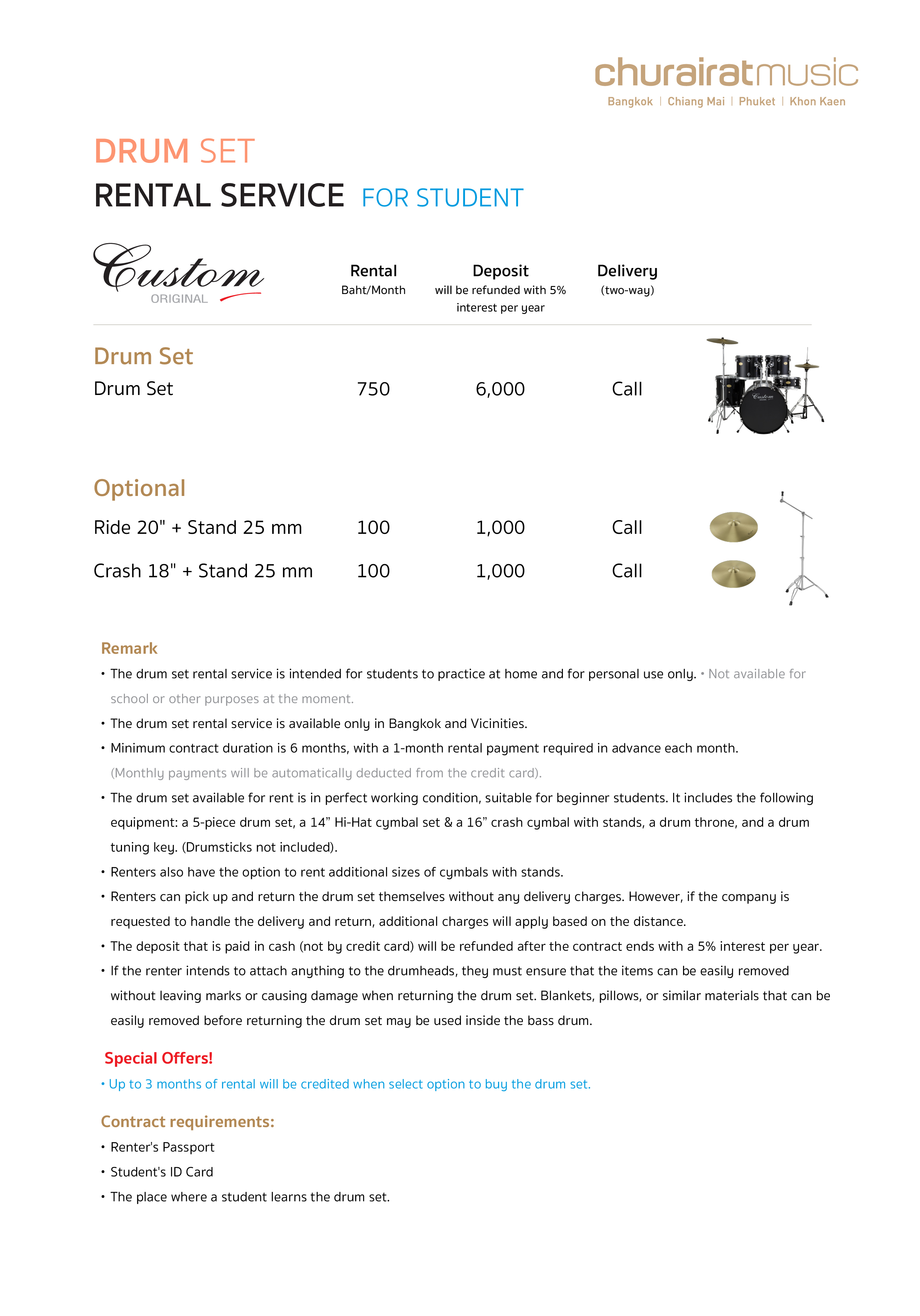 Drum Set Rental Churairat Music