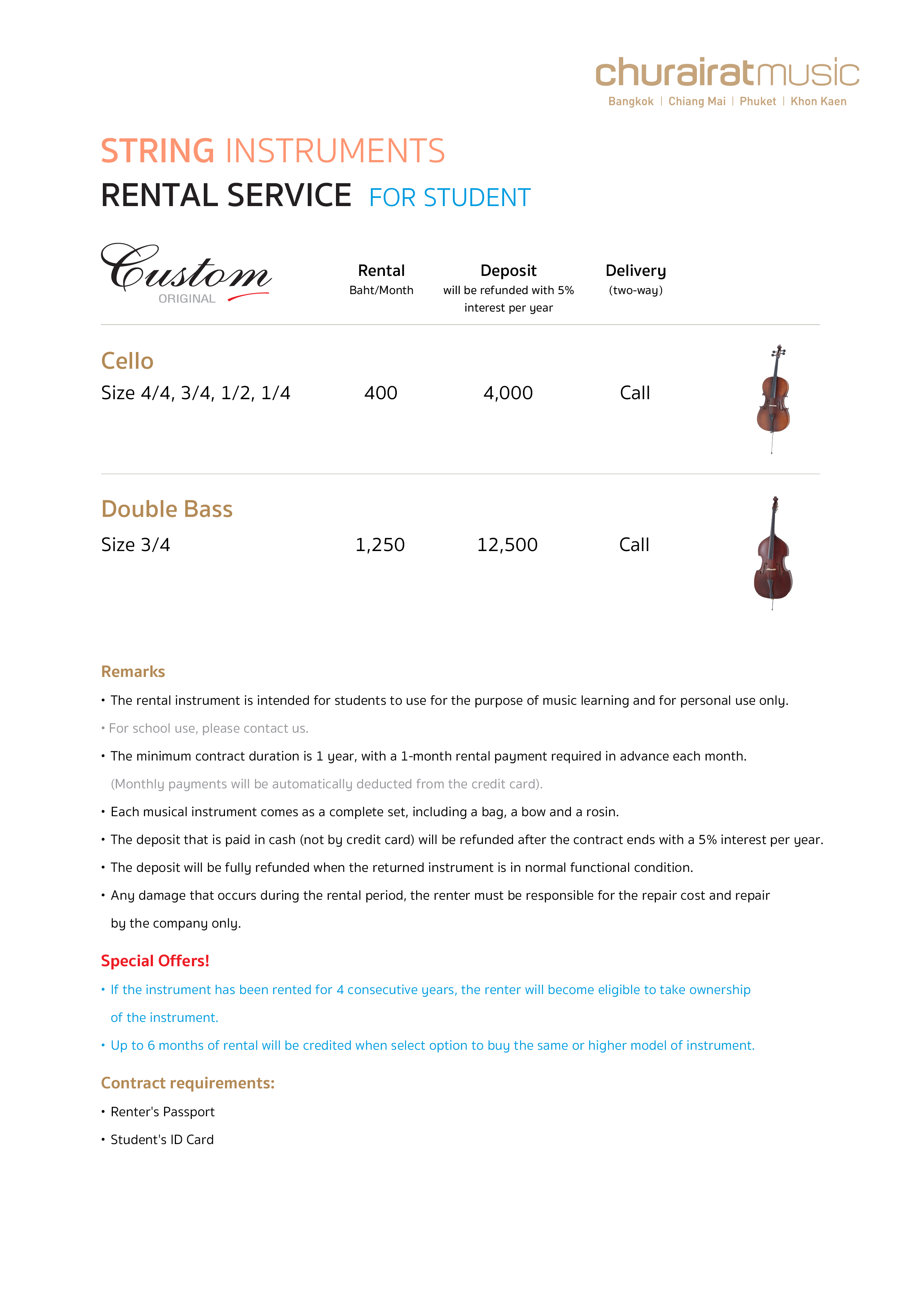 Cello & Double Bass Rental Churairat Music